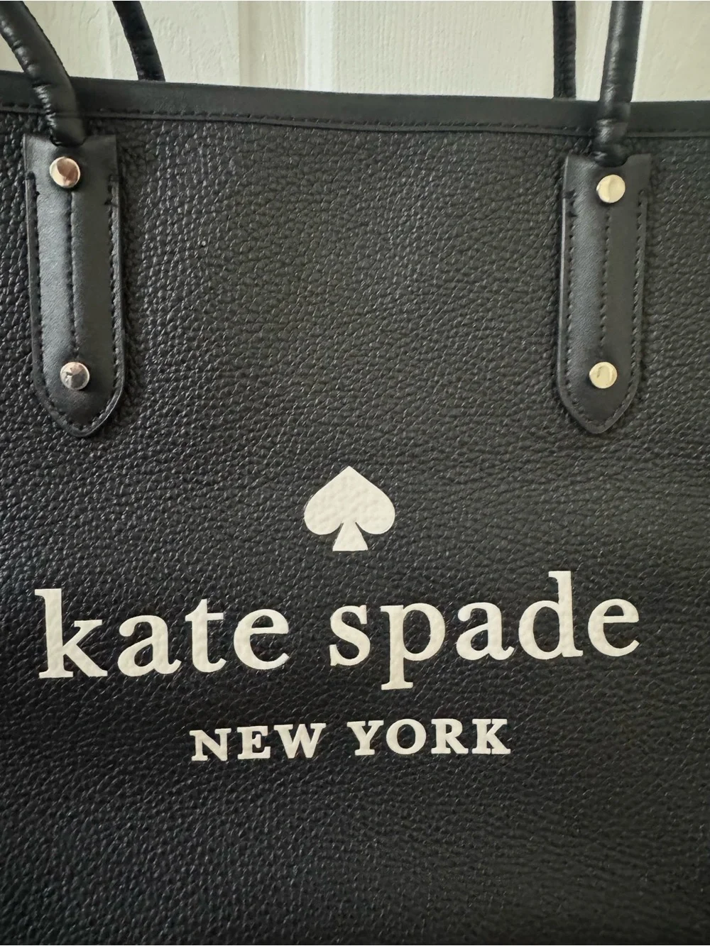 Kate Spade Ella Tote Black Pebbled Leather Logo with White Print